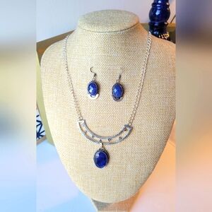 Blue Sapphire Silver Necklace & Earring Set